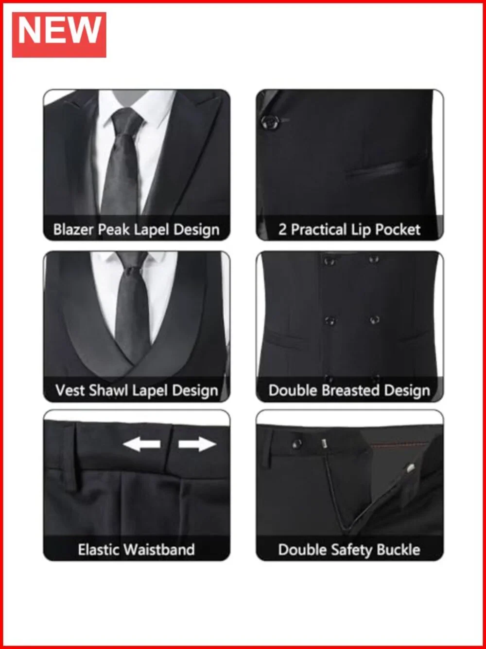 Men's 3-Piece Slim Fit Peak Lapel Tuxedo Suit Set for Prom Wedding